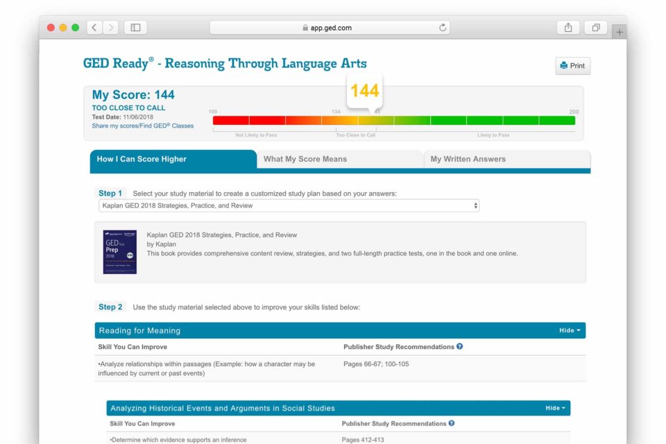 GED Ready Custom Study Plan