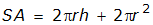 S A equals 2 pi r h plus 2 pi r squared