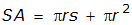 S A equals pi r s plus pi r squared