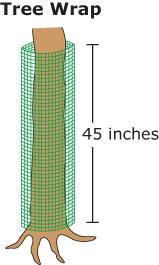 A mesh material is wrapped around the trunk of a tree. The material is 45 inches high. 
